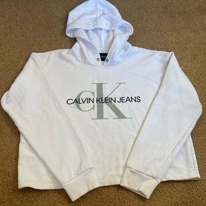 Calvin Klein White Cropped Hoodie